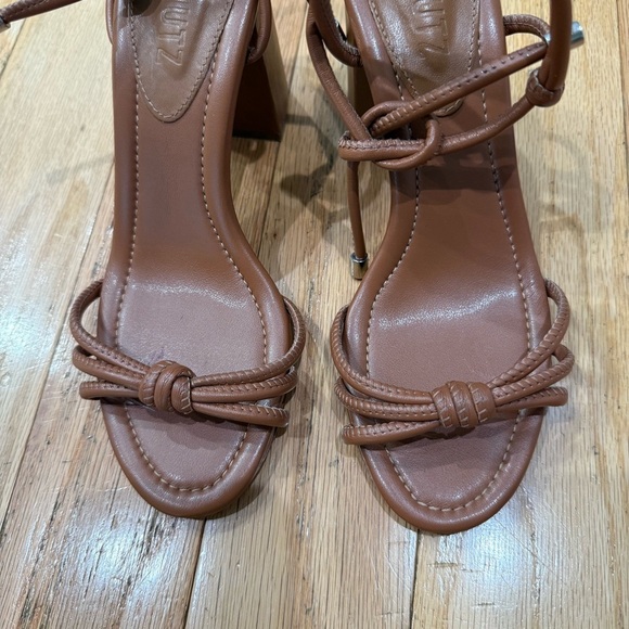 SCHUTZ Tan Brown Leather Kate Ankle Wrap Sandal Block Heel Tie Strap Size 6 - Picture 5 of 10